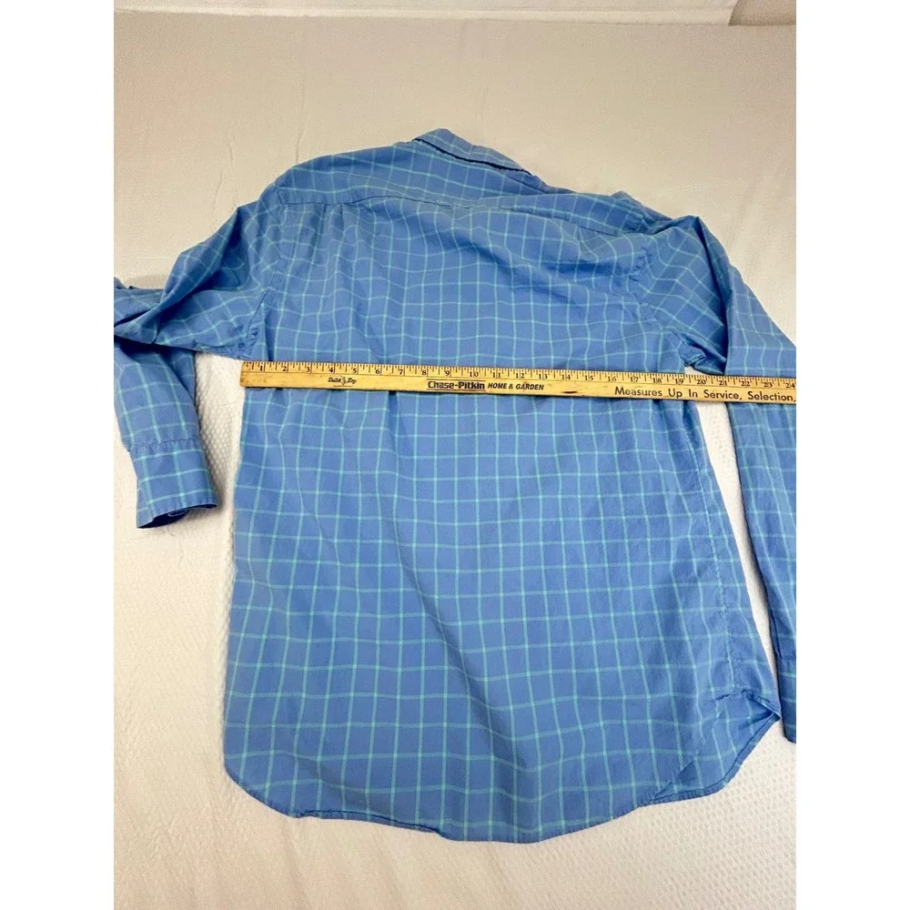 Bonobos‎ Mens Standard Fit Blue Teal Windowpane Check Button Down Shirt Size M